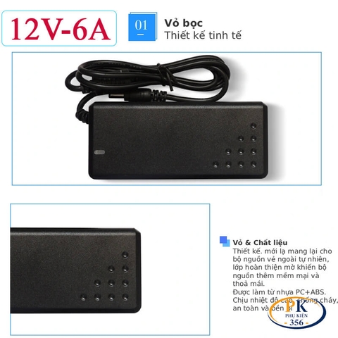 Adapter DC 12V 6A 72W YU1206 – Nguồn Ổn Định, Jack 5.5×2.5mm, Chống Nhiễu