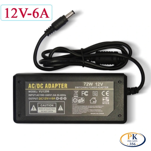 Adapter DC 12V 6A 72W YU1206 – Nguồn Ổn Định, Jack 5.5×2.5mm, Chống Nhiễu