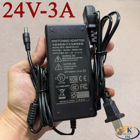 Nguồn DC 24V-3A ZB240300-3LS – Adapter Chân 5.5×2.5mm, 72W, Có Đèn Báo Nguồn