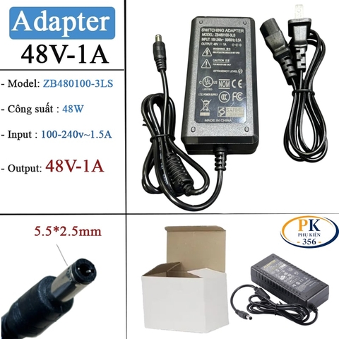 Nguồn DC Adapter 48V-1A ZB480100-3LS – Chân C13 – Có Đèn Báo