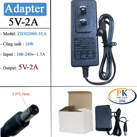 Cục Nguồn DC Adapter 5V-2A Chân Cắm Tròn 5.5×2.5mm – Model ZB050200-3AE | Nguồn DC Ổn Định Cho Thiết Bị Điện Tử