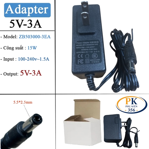 Cục Nguồn DC Adapter 5V-3A Chân Cắm Tròn 5.5×2.5mm – Model ZB050300-3AE | Nguồn DC Ổn Định Cho Thiết Bị Điện Tử