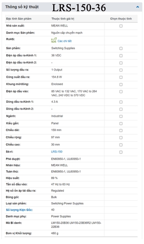 Bộ nguồn led 36V-4.3A Meanwell LRS-150-36 150W 36V