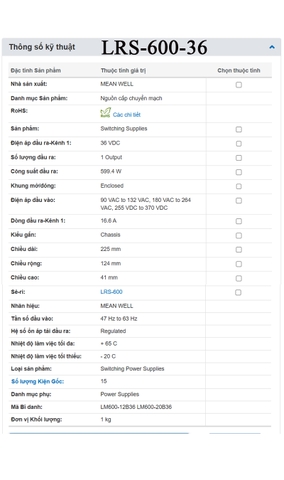 Bộ nguồn led 36V-16.6A Meanwell LRS-600-36 600W 36V