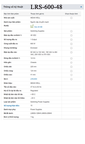 Bộ nguồn led 48V-12.5A Meanwell LRS-600-48 600W 48V