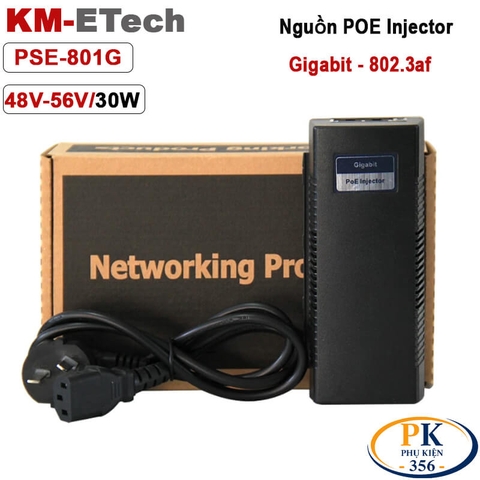 Bộ nguồn Adapter POE injecter 48V-56V 30W Gigabit chuẩn IEE802.3af KM-Etech PSE801G