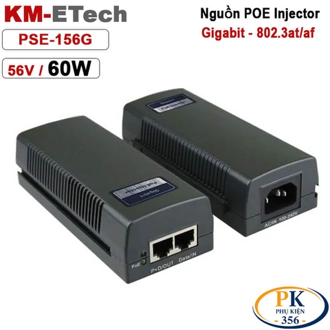 Bộ nguồn Adapter POE+ Gigabit injecter 56V 90W chuẩn IEEE802.3bt KM-Etech PSE802BT