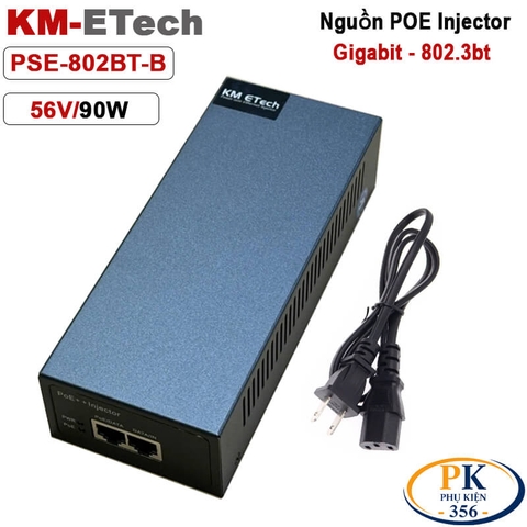 Bộ nguồn Adapter POE injecter 48V-56V 30W Gigabit chuẩn IEE802.3at/af KM-Etech PSE802G