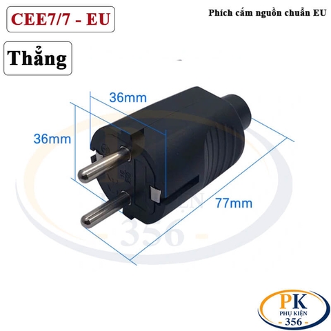 Đầu phích cắm nguồn EU CEE 7/7 Schuko GAPC-01 250V 16A có tiếp địa chân thẳng màu đen