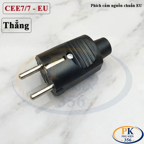 Đầu phích cắm nguồn EU CEE 7/7 Schuko GAPC-01 250V 16A có tiếp địa chân thẳng màu đen