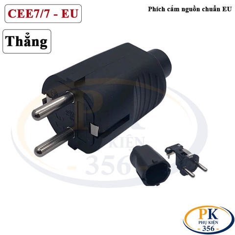 Đầu phích cắm nguồn EU CEE 7/7 Schuko GAPC-01 250V 16A có tiếp địa chân thẳng màu đen