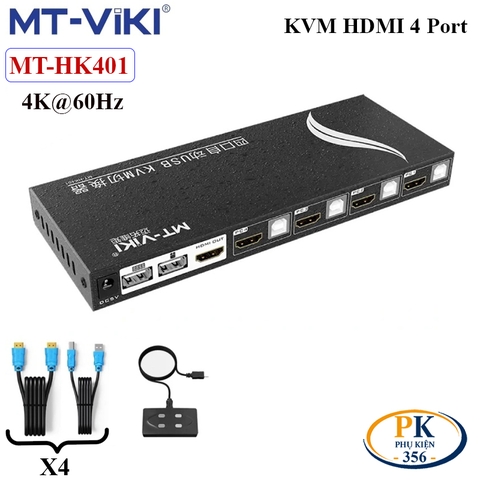 Bộ chuyển mạch KVM Switch HDMI 4 cổng 4K@60Hz MT-viki MT-HK401