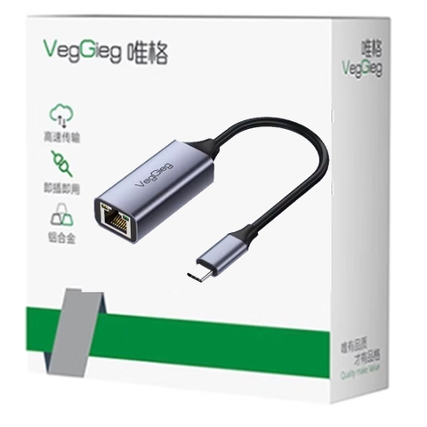 Cáp chuyển đổi USB type C sang mạng LAN RJ45 100Mbps, USB-C to lan RJ45 VEGGIEG V-K309