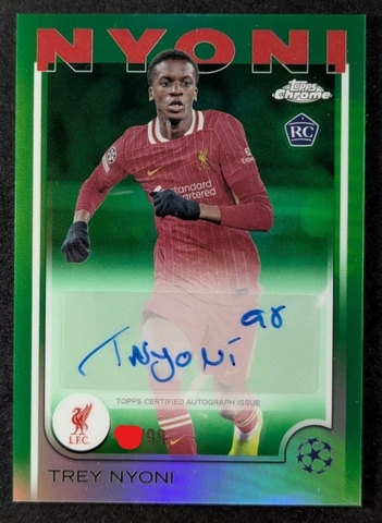 2024-25 Topps Chrome UEFA TREY NYONI 16/99 RC Auto Green Refractor Liverpool TLO