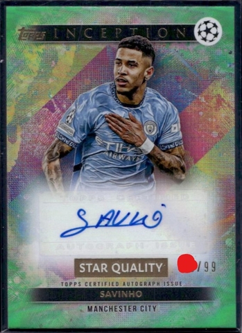 2024-25 Topps Inception UEFA UCC Savinho Star Quality Auto Green #/99 MC Manchester City TLO