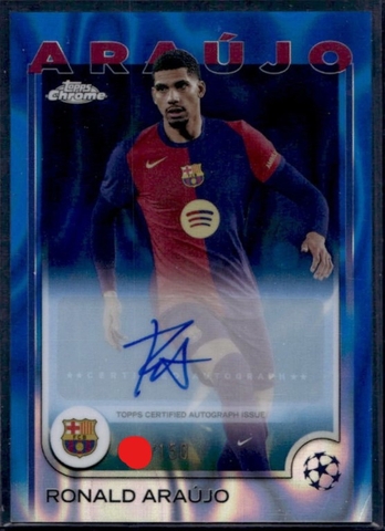 2024-25 Topps Chrome UEFA Ronald Araujo Auto Blue Lava Refractor #/150 Barcelona TLO
