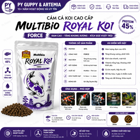 Cám Cá Koi Multibio Royal Koi Core | Force | Vivid 40-45% Đạm - Thức Ăn Cao Cấp Cho Cá Koi Hằng Ngày & Kích Màu