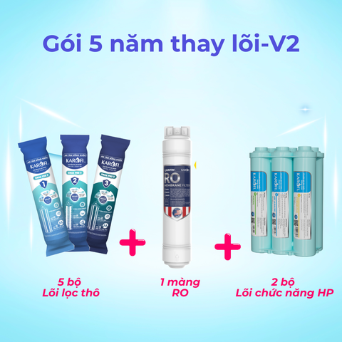 Gói 5 năm thay lõi - V2: 5 bộ lõi thô và 1 lõi RO và 2 lõi chức năng
