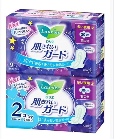 Băng vệ sinh Kao Laurie ban đêm có cánh- 30 cm - pack 2 gói