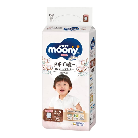 Bỉm cao cấp Moony Natural Organic quần XL 32 cho bé từ 12-22kg