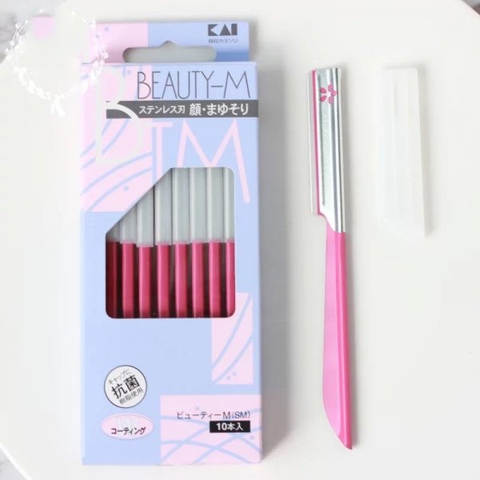 Set 10 dao cạo lông mày KAI màu hồng