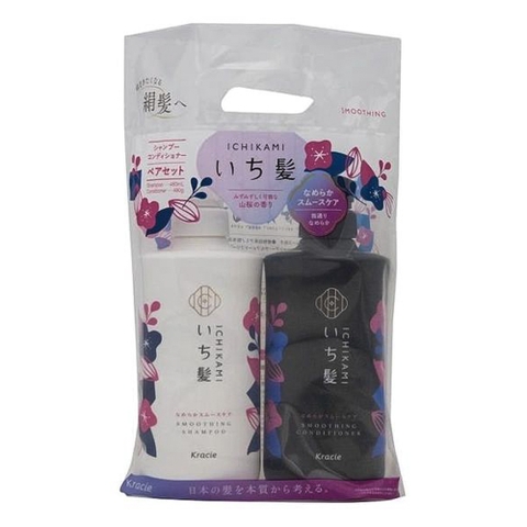 Dầu gội xả Ichikami Kracie chai 480ml mẫu mới 2023 (túi nylon set 2) (Trắng - Dưỡng tóc mềm mượt)