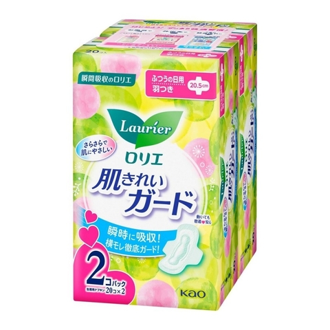 Băng vệ sinh Kao Laurie ban ngày - pack 2 gói (2 loại) (mẫu mới) (Có cánh - 20 miếng)