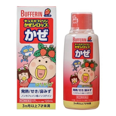Siro thảo dược Bufferin cho bé từ 3 tháng tuổi 120ml (5 loại) (Dâu - Trị cảm cúm ho khan tắc mũi)