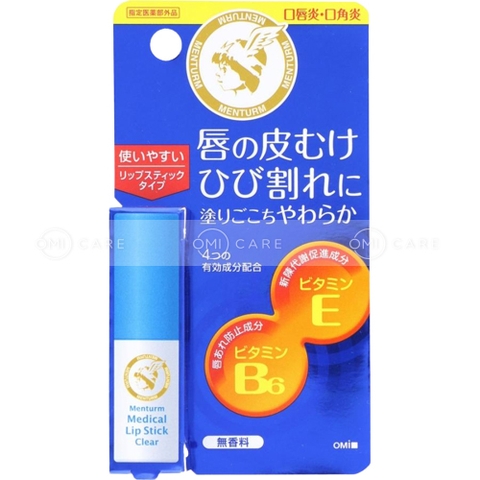 Son dưỡng không mùi Omi Menturm Medical Lipstick Clear cấp ẩm, trị nẻ và viêm khóe môi 3,2g