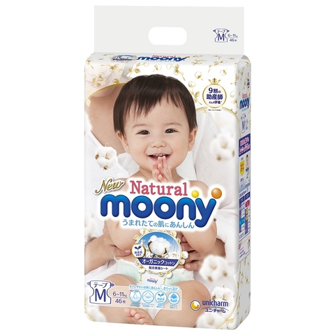 Bỉm cao cấp Moony Natural Organic dán M46 cho bé từ 6-11kg