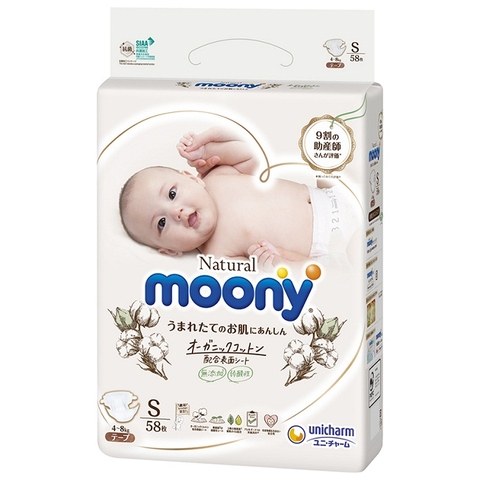 Bỉm cao cấp Moony Natural Organic dán S58 cho bé từ 4-8kg