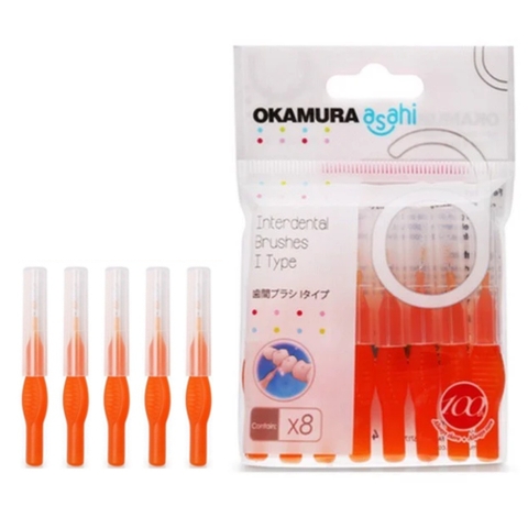 Bàn chải kẽ răng Okamura Asahi dạng chữ I bịch 8 cái