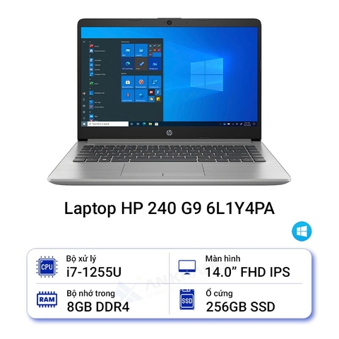 Laptop HP 240 G9 6L1Y4PA (i7-1255U/8GB/256SSD/14.0FHD/W11SL/BẠC)