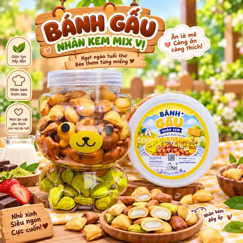 Bánh Gấu Nhân Kem Mix Vị 500gr – Ăn Là Mê, Càng Ăn Càng Thích