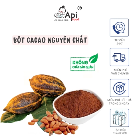 Bột Cacao Nguyên Chất 100% Không Pha Bột Api Food - Đặc Sản Tây Nguyên - Hỗ Trợ Đẹp Da, Giữ Dáng