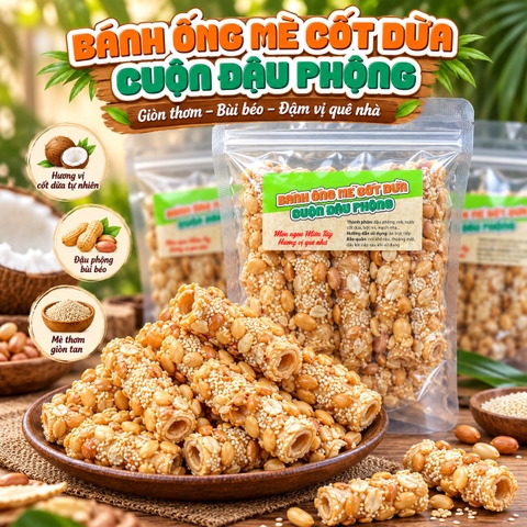 Bánh Ống Mè Cốt Dừa Cuộn Đậu Phộng