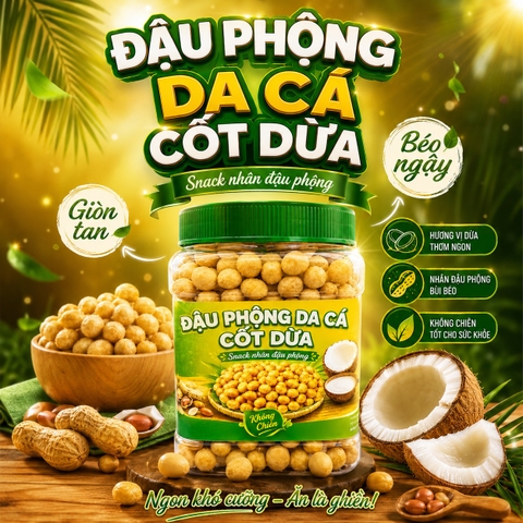 Đậu Phộng Da Cá Nước Cốt Dừa 500gr - Giòn Tan, Béo Thơm, Đậm Vị Tự Nhiên