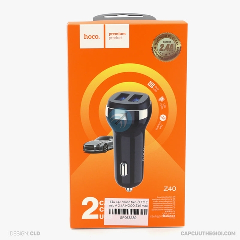 Tẩu sạc nhanh trên Ô TÔ 2 usb A 2.4A HOCO Z40