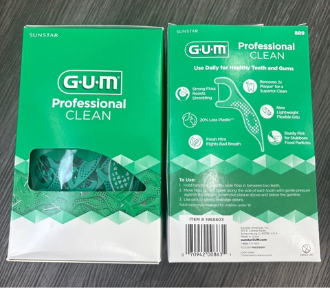 Chỉ nha khoa GUM Professional Clean 889 Sunstar – Tăm chỉ nha khoa có cán, hương bạc hà, hộp lớn Mỹ