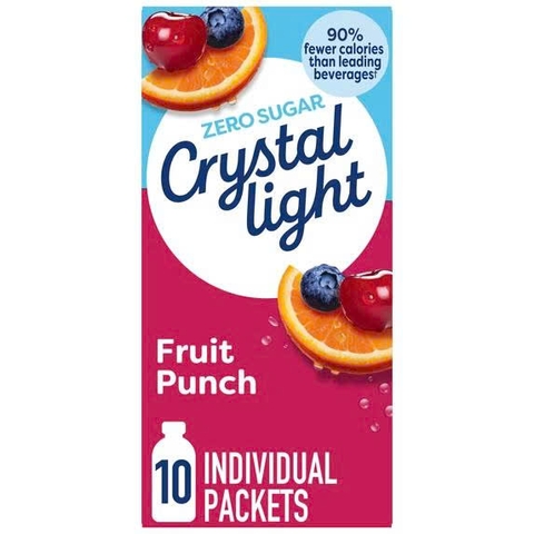 Bột pha nước trái cây Crystal Light Zero Sugar Fruit Punch 10 gói 25,5g Mỹ