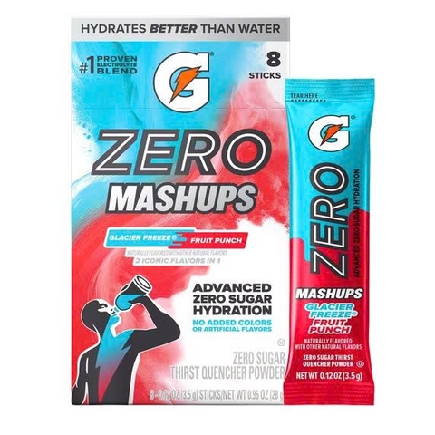 Bột Pha Nước Điện Giải Gatorade Zero Glacier Freeze & Fruit Punch 28g (8 Gói)