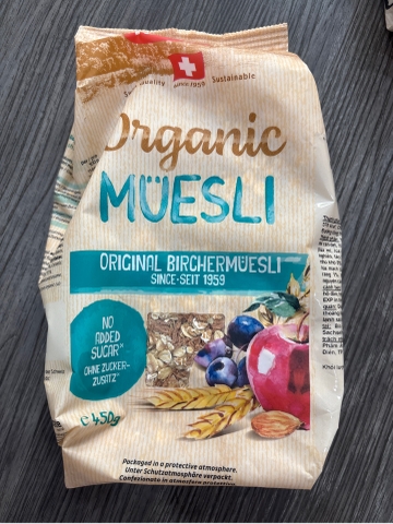 Muesli Organic Thụy Sĩ Original Birchermuesli 450g – Ngũ Cốc Yến Mạch Không Đường