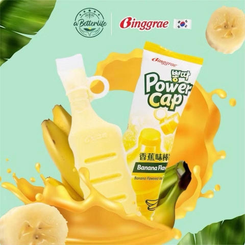 Kem Binggrae Power Cap Vị Chuối Banana Hàn Quốc Kem Đá Trái Cây Mát Lạnh