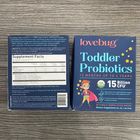 Men vi sinh LoveBug Toddler Probiotics 15 Billion CFU – cho bé 12 tháng đến 4 tuổi (hộp 30 gói)