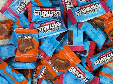 Combo 5 thanh Kẹo socola MrBeast Feastables snack size – 3 vị (Milk Chocolate, Milk Crunch, Peanut Butter Cup) 12g Mỹ