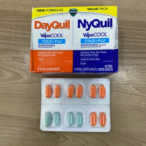 Vỉ lẻ Vicks DayQuil & NyQuil VapoCOOL Cảm Cúm Ngày & Đêm 12 Viên – Mỹ