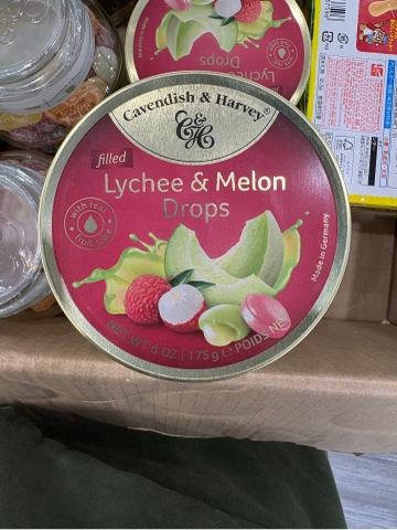 Cavendish & Harvey Filled Lychee & Melon Drops – Hộp kẹo vị vải & dưa lưới 175g
