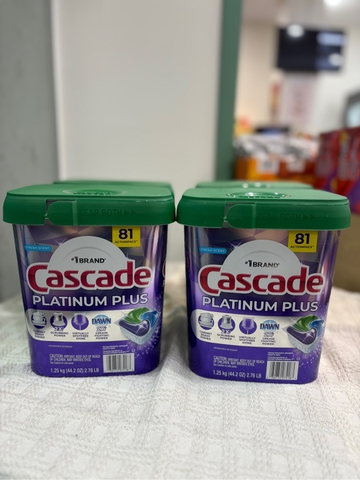 Viên rửa chén cao cấp Platinum Plus ActionPacs dùng cho máy rửa chén Cascade 1.25kg Mỹ 81 viên
