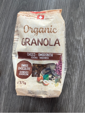 Granola Organic Chocolate Amaranth Thụy Sĩ 375g – Ngũ Cốc Socola Hạt Dền