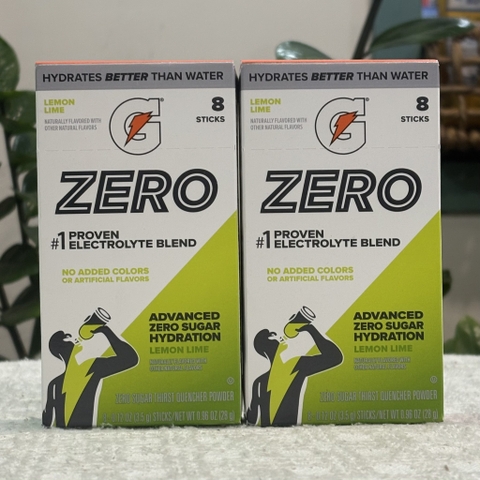 Gatorade Zero Hydration Lemon Lime 8 Gói – Bột Điện Giải Không Đường Vị Chanh Mỹ